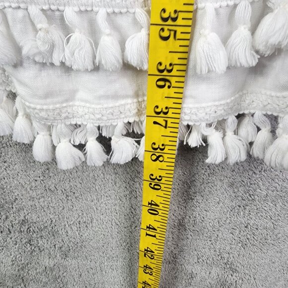 Womens White Crown & Ivy Tassel Hem Pants 100% Linen Hi Rise Elastic Waist XL - Picture 11 of 12